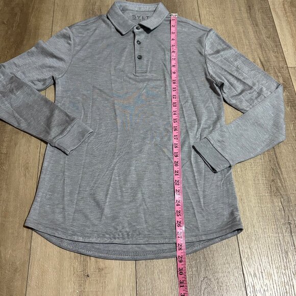 BYLT Comfort Wool Long Sleeve Drop Cut Polo Shirt Men's Small Fawn Gray - Picture 7 of 11